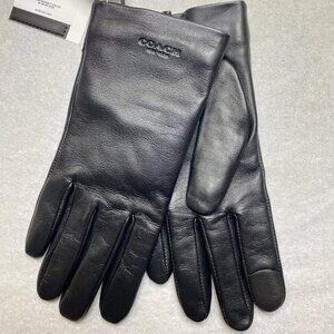 COACH CV864 Women's Black Leather Tech Gloves, XS Size